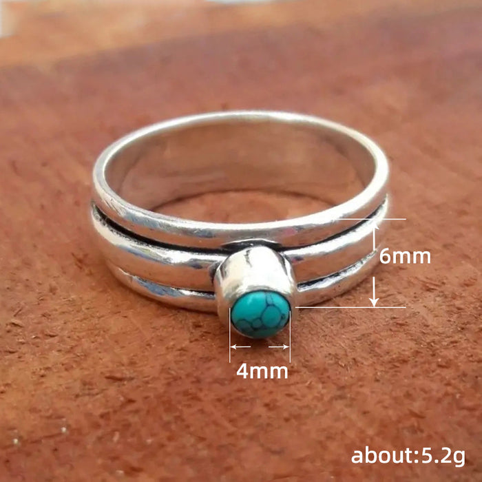 Anillo de ópalo de imitación redondo, anillo étnico retro, joyería para mujer