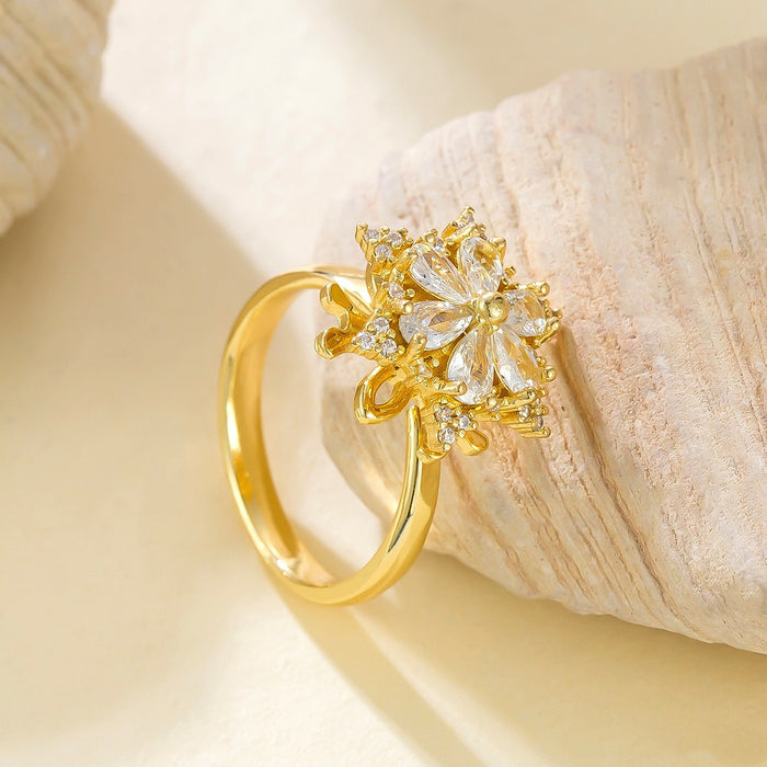 Wholesale copper-plated gold micro-set zircon flower rotating open ring
