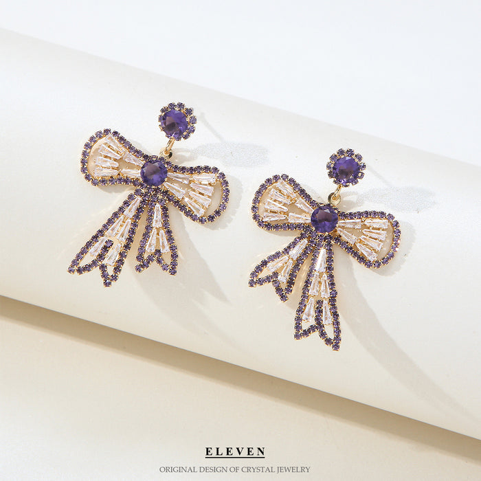 Korean Bowknot Earrings - Exaggerated Zircon Jewelry with a Colorful Design