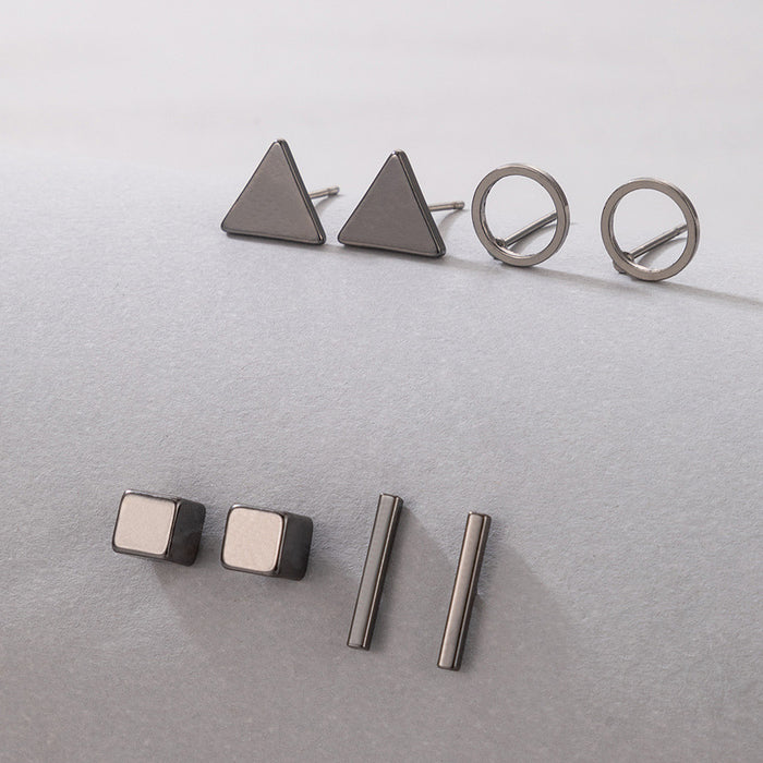 Simple geometric square triangle round earring combination four-piece earring