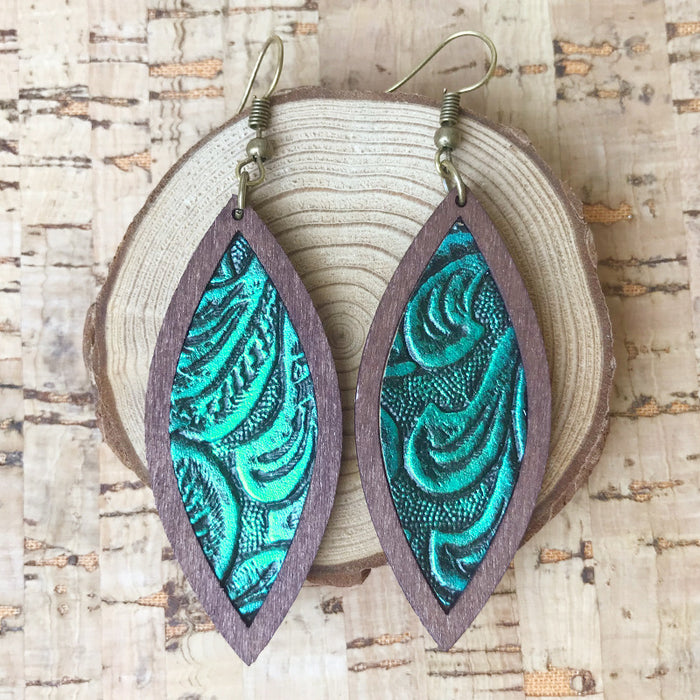 Wooden leaf earrings