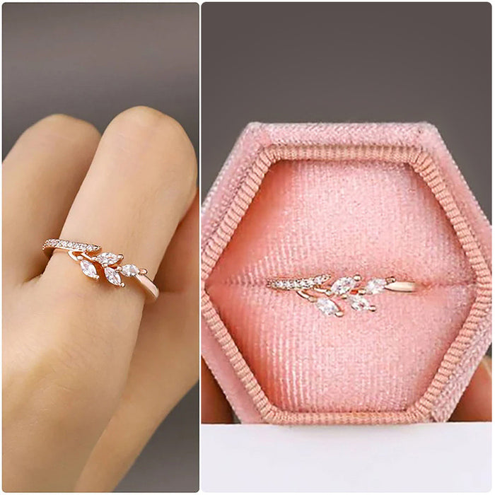 Zircon leaf ring for women, elegant and everyday niche