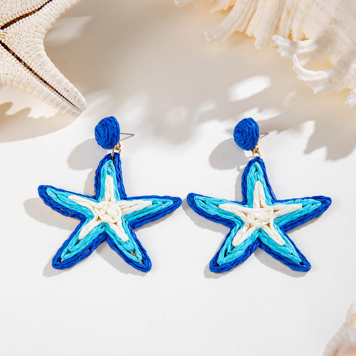 Pendientes de rafia con forma de estrella de mar bohemia Pendientes para vacaciones en la playa