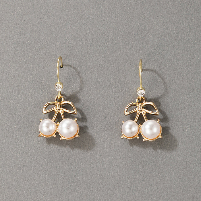 Pearl bow sweet temperament versatile ear hook earrings