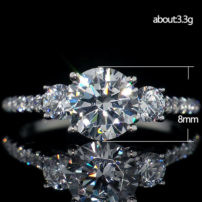 Anillo de tres diamantes redondos con circonitas, anillo de boda de noche