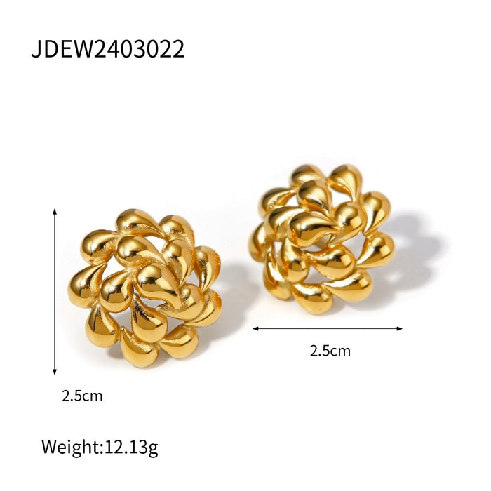 18K Gold Plated Stainless Steel Twisted Teardrop Flower Earrings - Unique Geometric Design