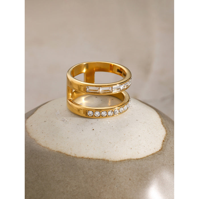 Minimalist 18K Gold Plated Stainless Steel Ring with Hollow Pattern