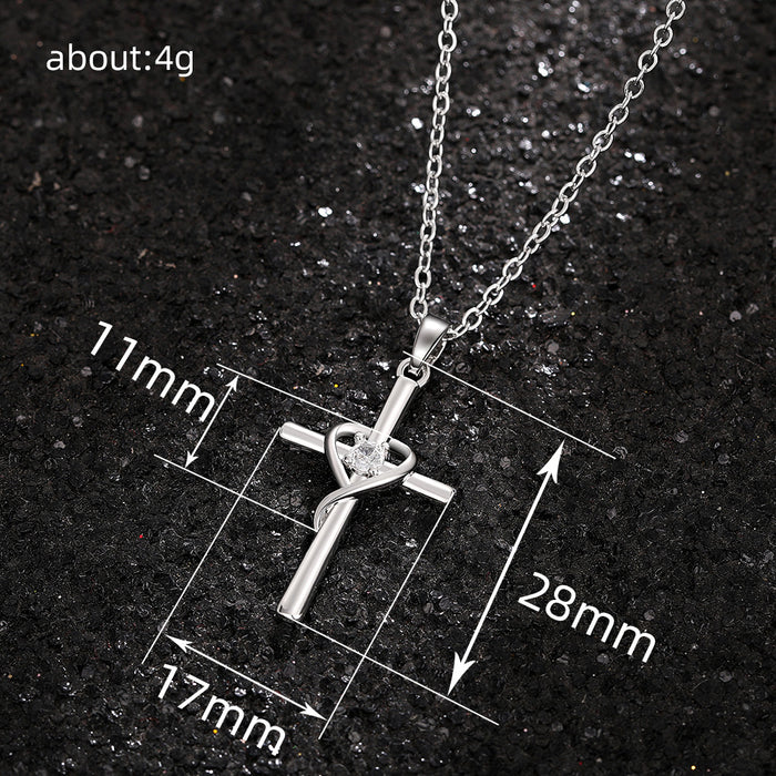 Lucky Heart Pendant Cross Necklace All-match Jewelry for Women