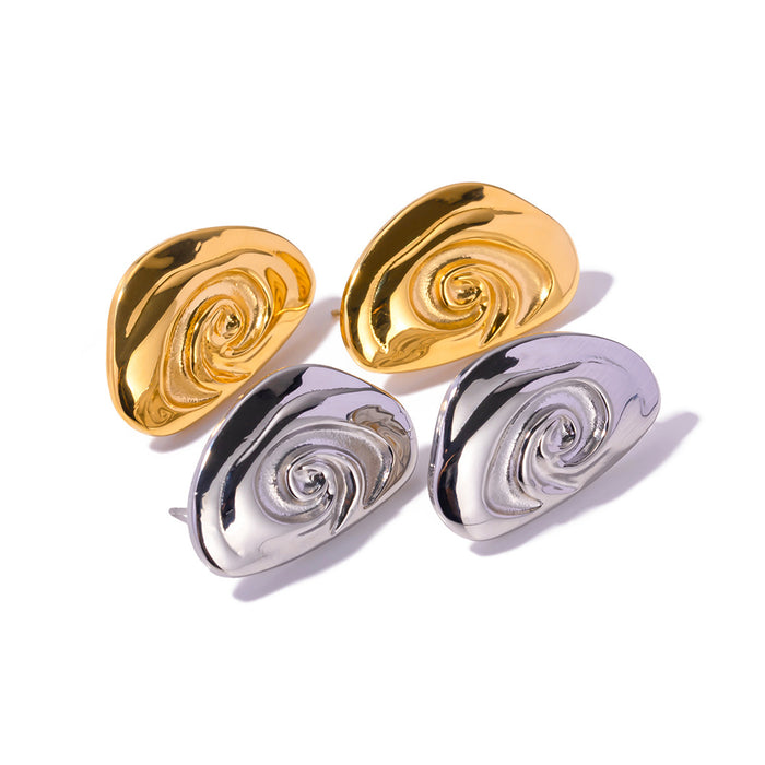 18K Gold Stainless Steel Spiral Earrings - Trendy Swirl Design Studs