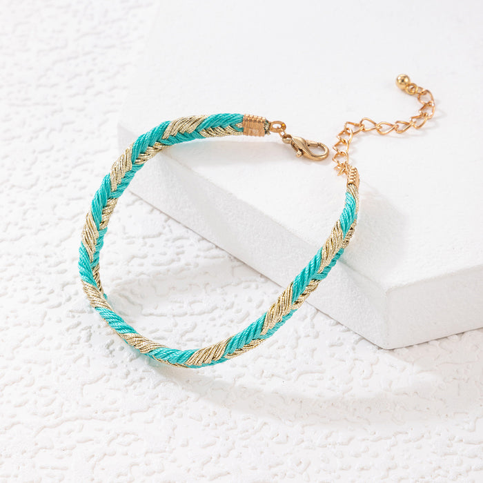 Handmade Woven Anklet with Geometric Colorful Design