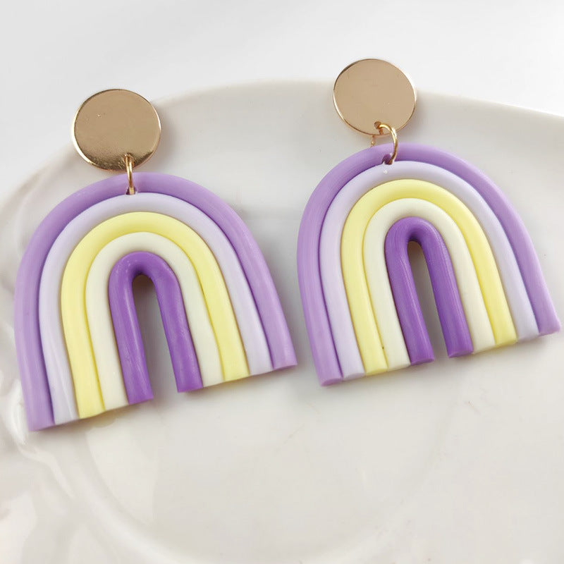 Colorful U-Shaped Clay Earrings - Trendy Rainbow Geometric Design