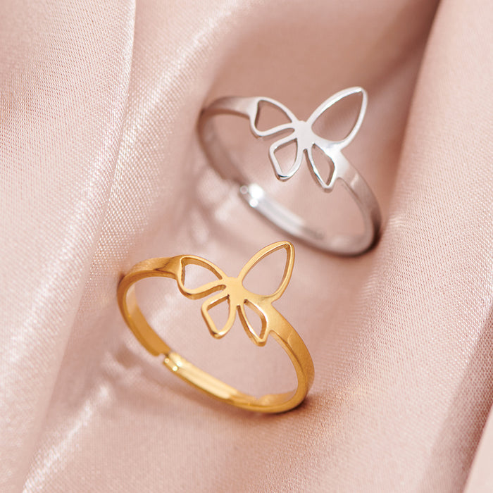 INS style butterfly ring, small fresh stainless steel open hollow ring wholesale