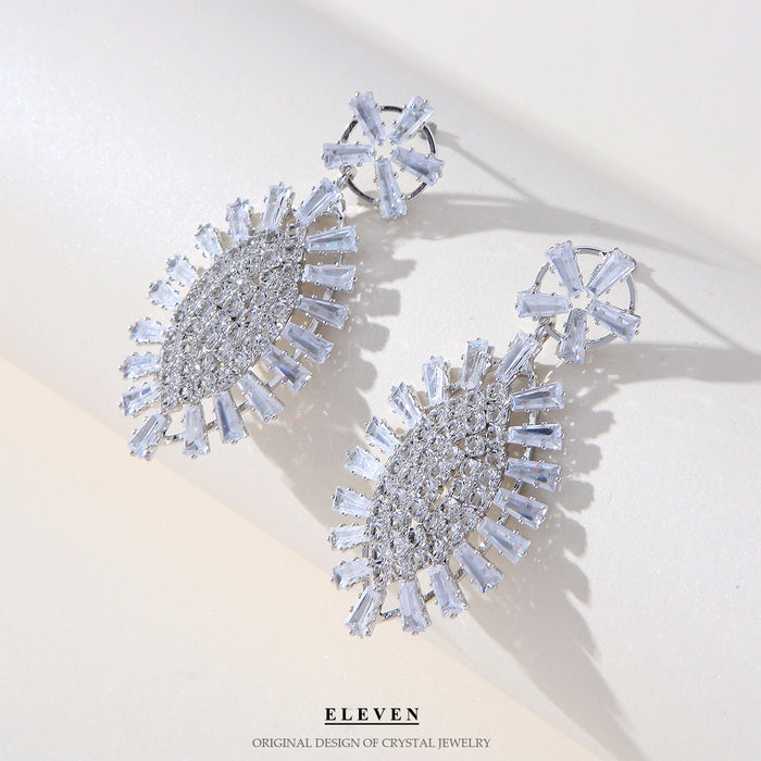 Colorful Zircon Fan Earrings - Heavy Rhinestone Dangles for Fall and Winter
