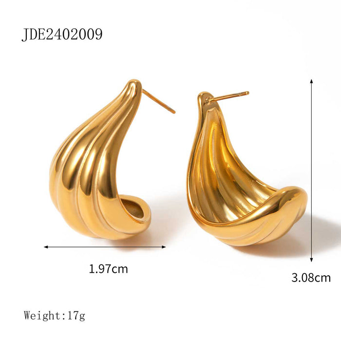 18K Gold Plated Stainless Steel Striped Curved Earrings - Unique Design Titanium Steel Jewelry