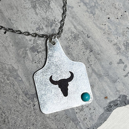 Western Cowboy Necklace with Vintage Turquoise, Bull Head, Thunderbird, and Horseshoe - Wild and Simple Design