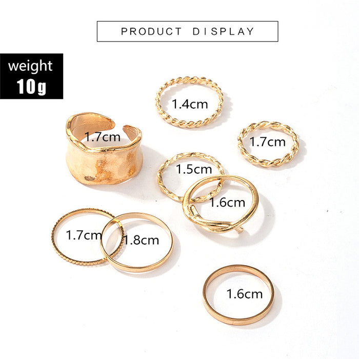 Creative cold style irregular wide edge ring 8-piece set