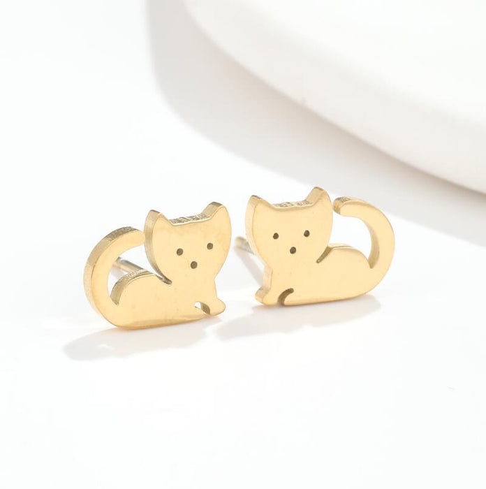 Cat earrings, simple and cute small animal earrings Japanese and Korean style student stainless steel accessories niche wholesale