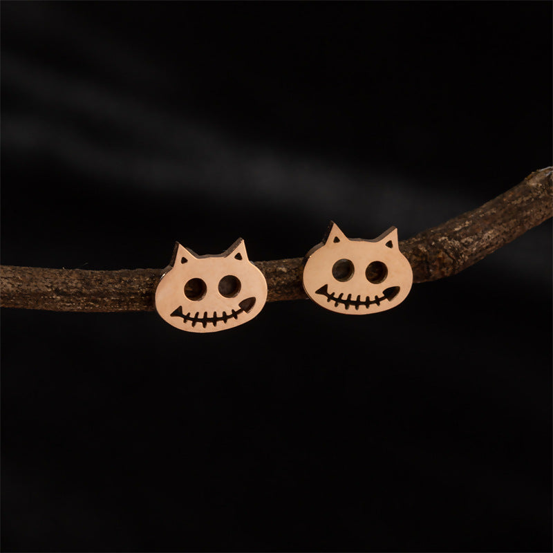 Cat earrings, cross-border new Halloween stainless steel Gothic skull fish bone personalized earrings wholesale