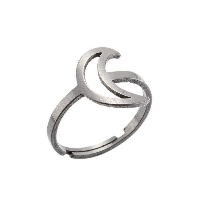 Simple stainless steel moon ring, retro open ring wholesale