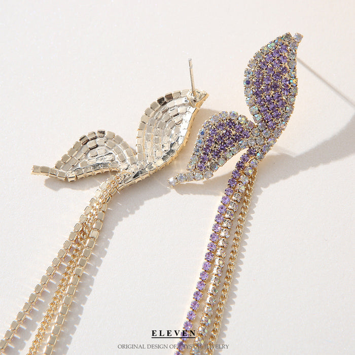 Elegant Purple Rhinestone Tassel Earrings - Stylish Butterfly Jewelry for Women