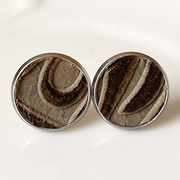 Minimalist Stainless Steel and Leather Earrings with Bohemian Embossed Texture in European Style, Wholesale Available