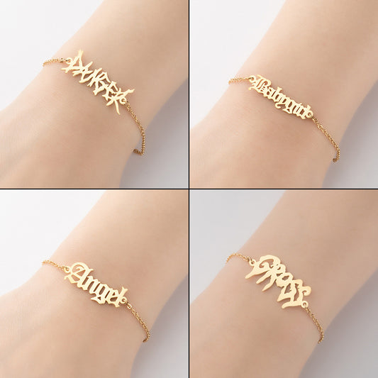 Pulsera de letras retro góticas, pulsera con colgante de ángel para niña al por mayor