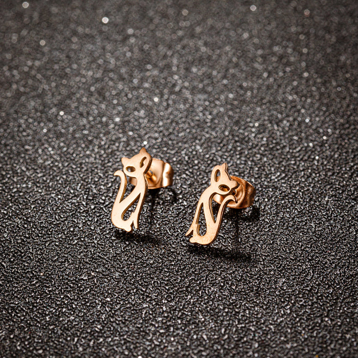 Cat Design Stainless Steel Stud Earrings - Creative and Fashionable Animal Jewelry