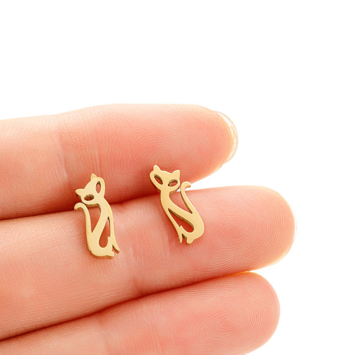 Cat Design Stainless Steel Stud Earrings - Creative and Fashionable Animal Jewelry