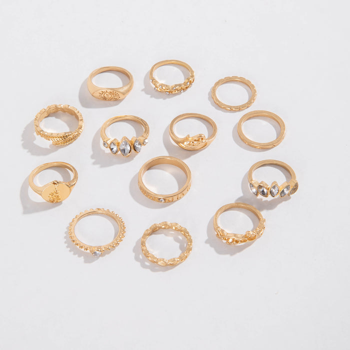 Simple heart hollow ring set, geometric personality diamond 13-piece set