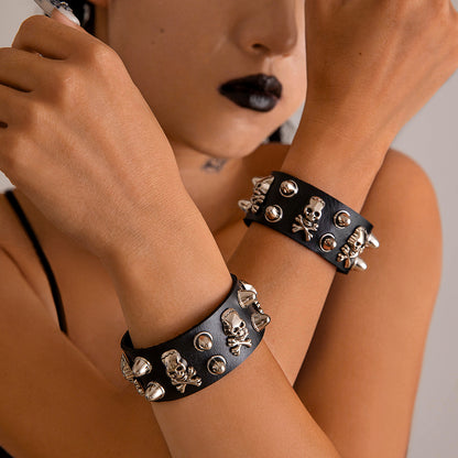 Punk Leather and Stud Bracelet - Dark Style Jewelry for Women