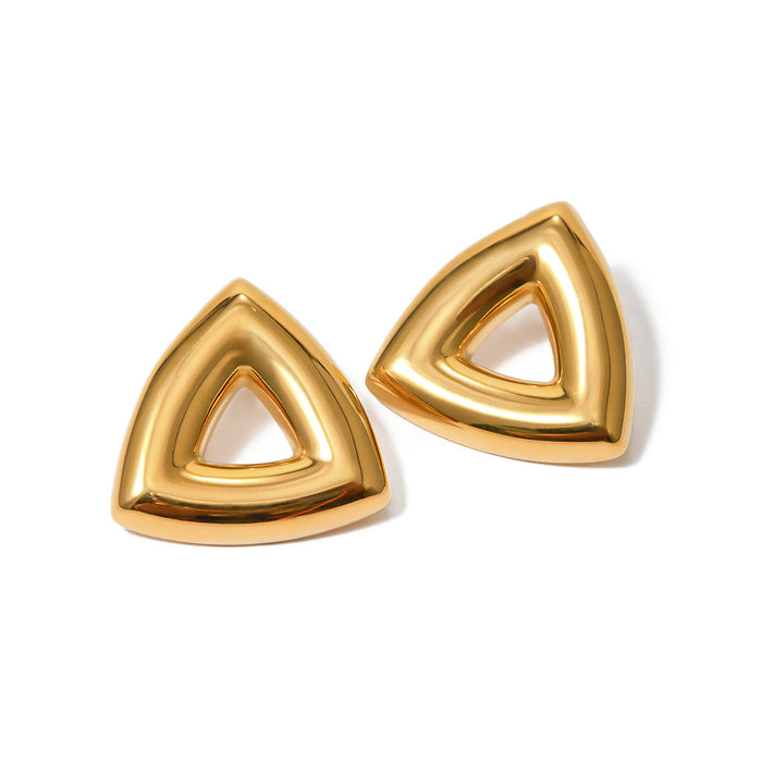 Pendientes triangulares huecos de acero inoxidable en oro de 18 quilates de moda europea: joyería minimalista de acero y titanio