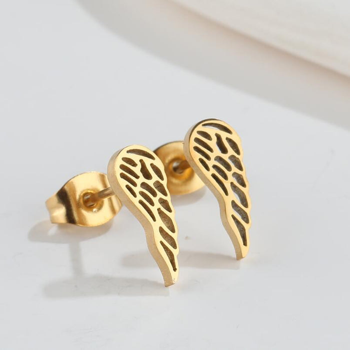 Feather and Wing Stainless Steel Stud Earrings - Vintage and Elegant Jewelry