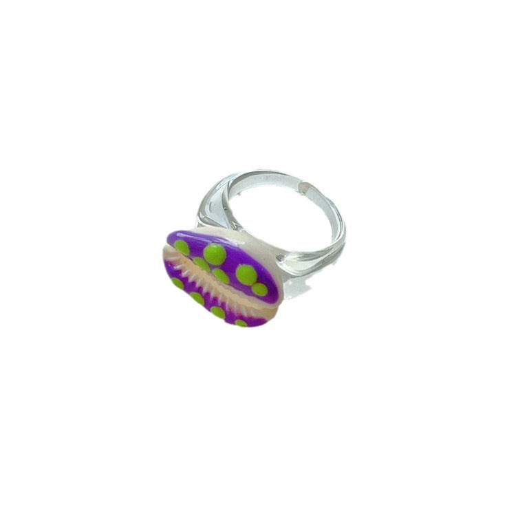 Summer seaside colorful shell transparent resin ring - wallojewerly 