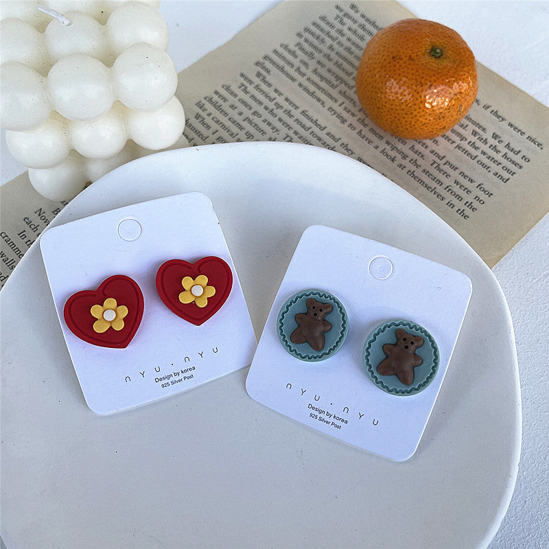 Pendientes divertidos 2022 con aguja de plata S925 y bonitos pendientes de oso a juego de colores