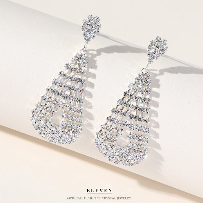 Geometric Rhinestone Tassel Earrings - Exaggerated Long Dangles for Evening Wear