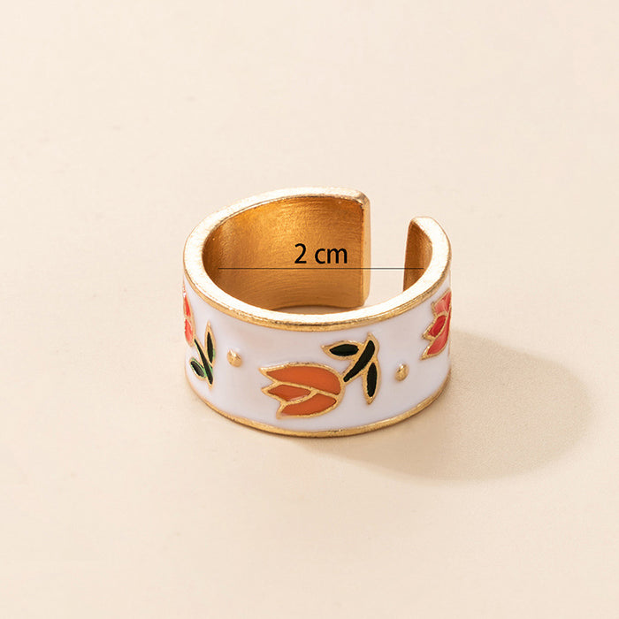 Flower Drop Oil Open Fashion Single Ring