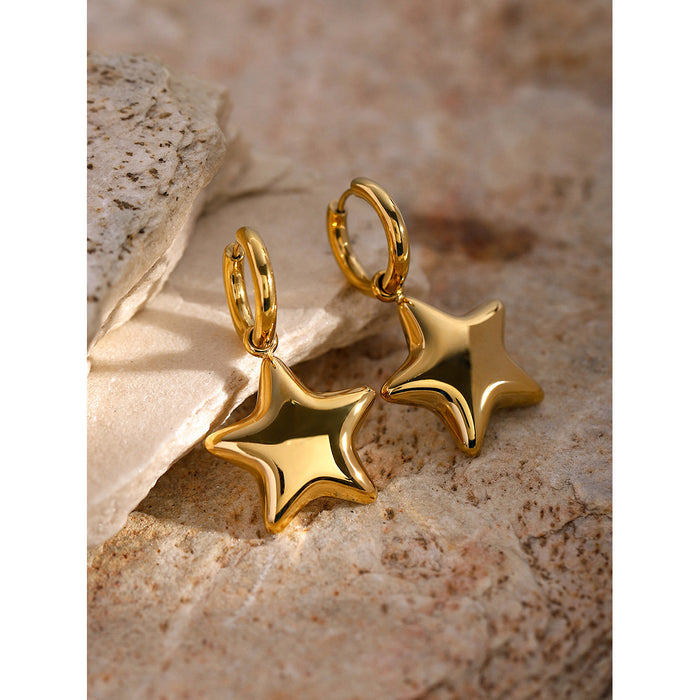 16K gold stainless steel polished three-dimensional five-pointed star earrings with simple design