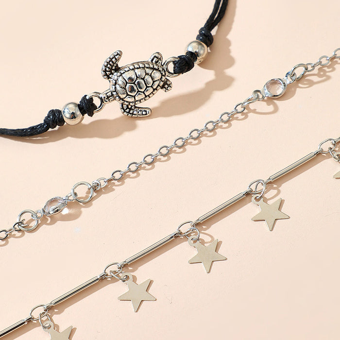 Creative Ethnic Star Turtle Anklet Three-Piece Set with Unique Design