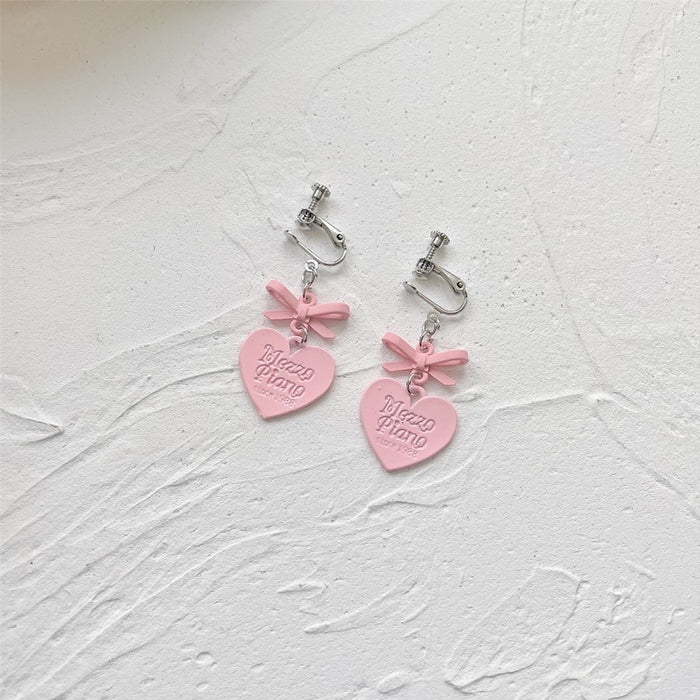 Heart Bow Earrings Handmade Pink Girl Earrings