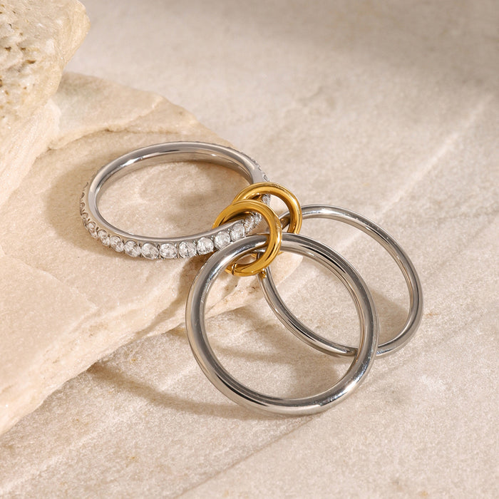 Stainless steel zircon stacking plain ring