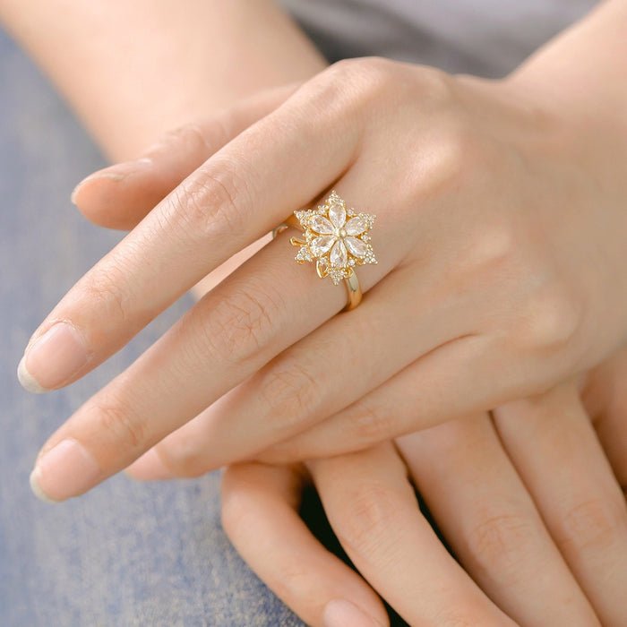 Wholesale copper-plated gold micro-set zircon flower rotating open ring