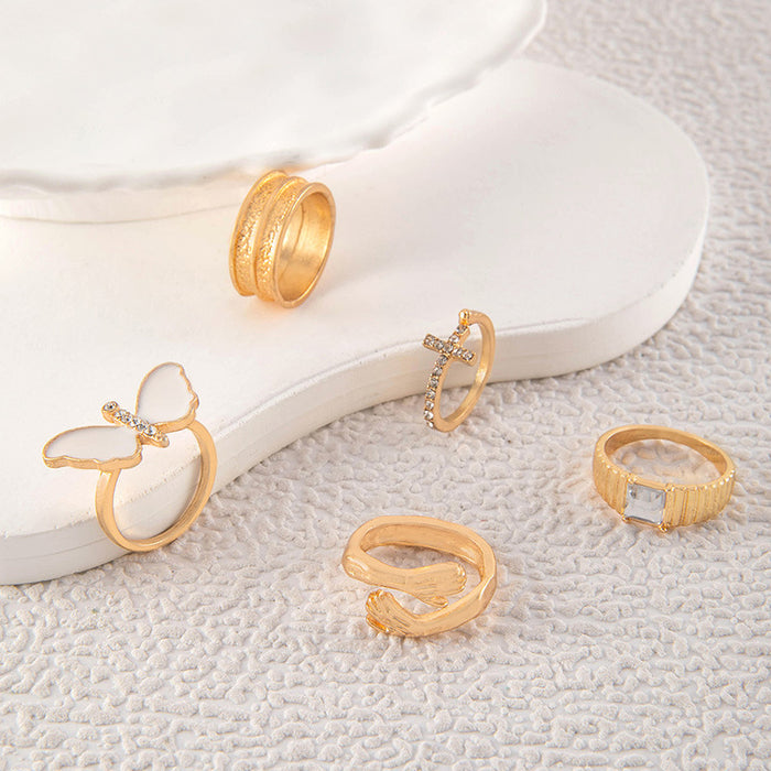 Gemstone Butterfly Ring Set - 5pcs Versatile Open Rings