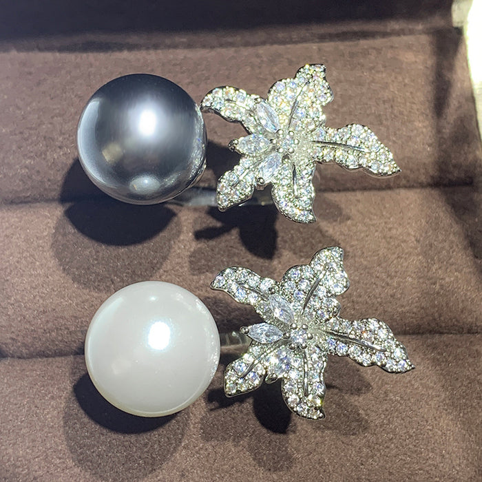 Inlaid imitation pearl flower ring starfish open ring