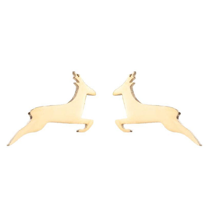 Reindeer and Snowflake Stainless Steel Stud Earrings - Cute Christmas Jewelry