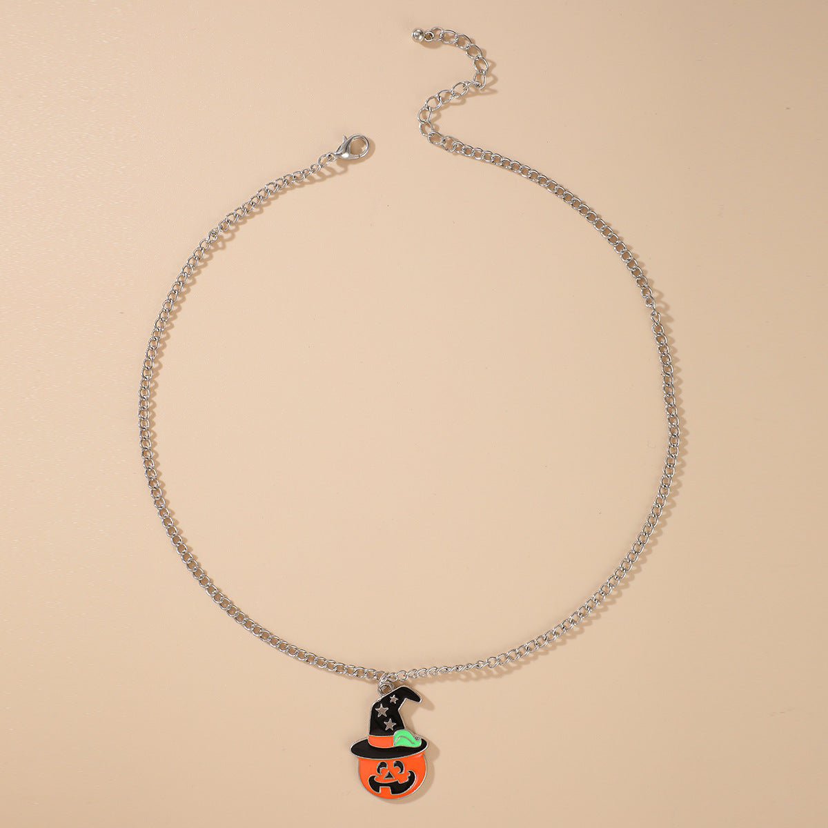 Halloween Ghost and Pumpkin Pendant Necklace - Festive Single-Layer Chain