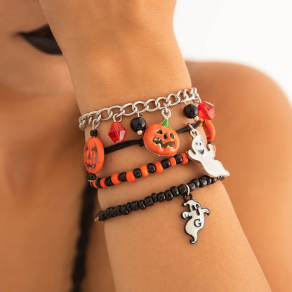 Halloween Skull and Evil Eye Bracelet Set – Spooky Drip Oil Design