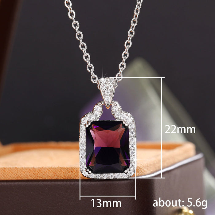 Large rectangular zircon pendant, personalized full diamond women's clavicle chain