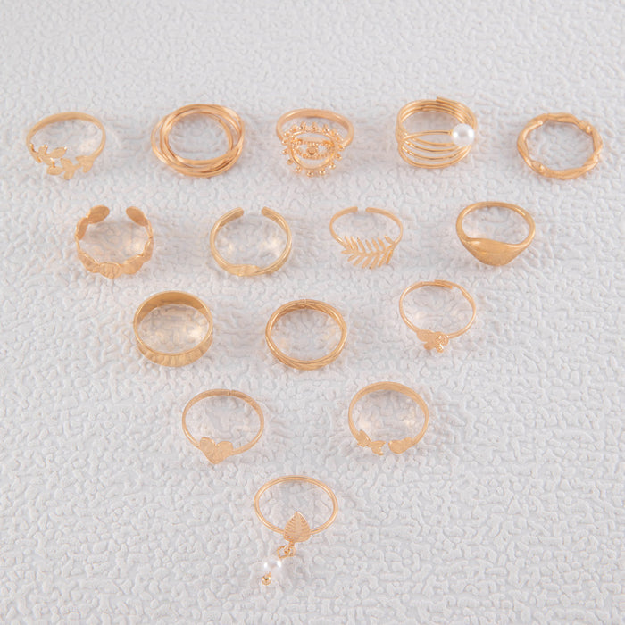 Butterfly Pearl Knuckle Ring Set - 15pcs Simple Unique Rings