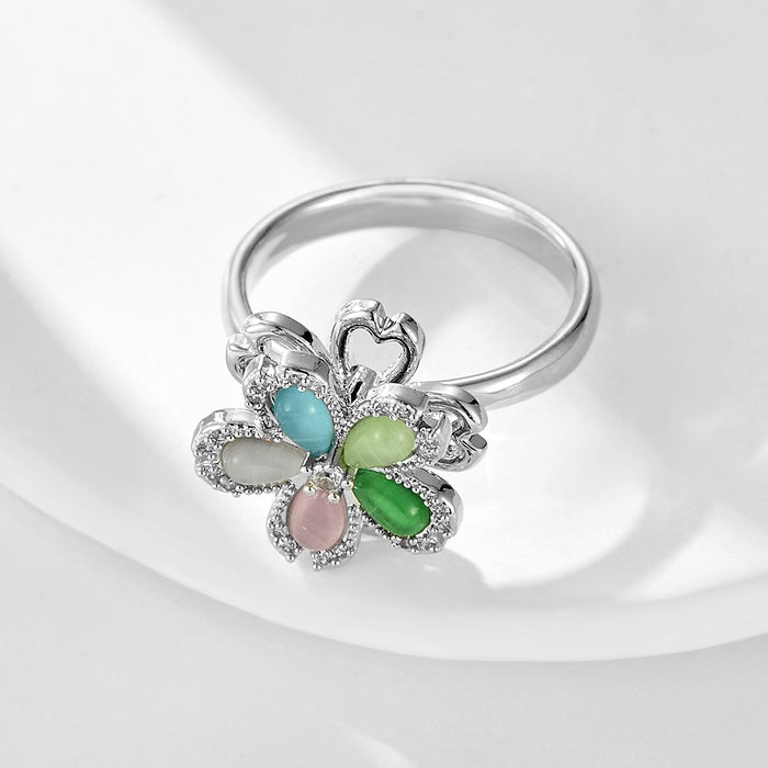 Wholesale copper micro-painted colored five-petal flower rings