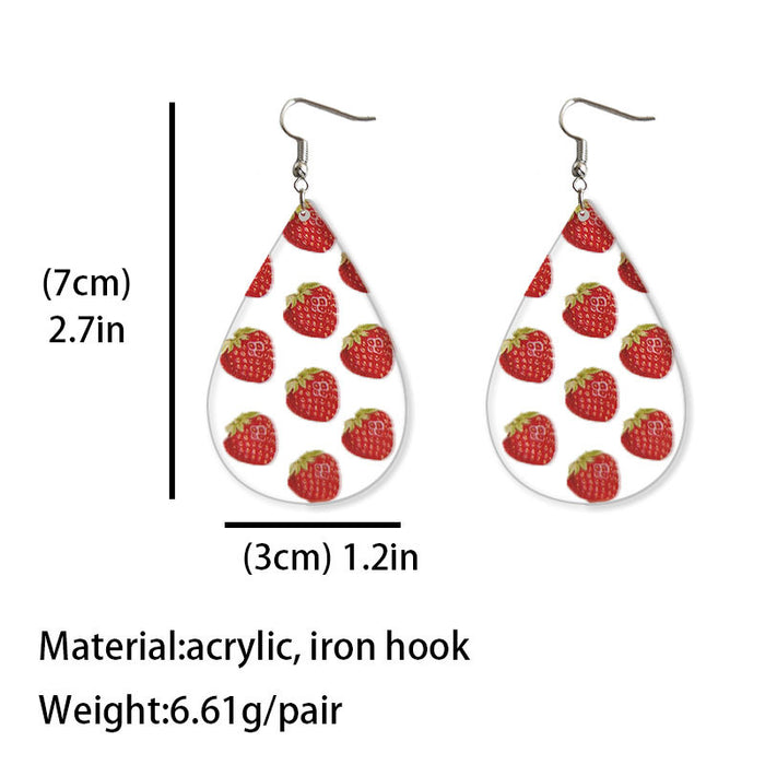 Teardrop Transparent Summer Fruit Earrings with Avocado, Strawberry, Papaya, and Kiwi Designs